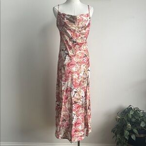 Nwt Womens Satin Feminine Floral Midi Dress L Fairycore Wedding‎ Coquette Spring